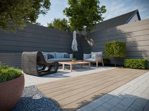 Terrassendiele BPC mono-extrudiert Beige Massivprofil - Robuste WPC-Terrassendiele für langlebige Außenbereiche. Clipmontage ermöglicht eine einfache Installation. Ideal für stilvolle Terrassen mit geprüfter Qualität.