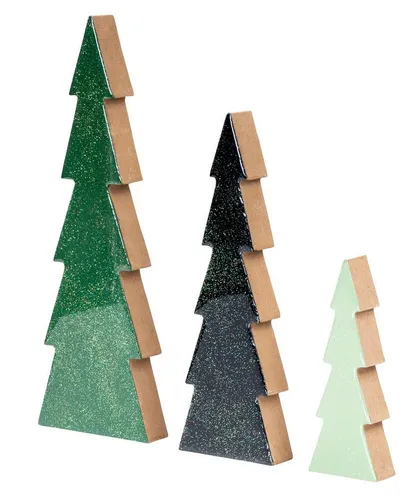 Levandeo® Weihnachtsfigur, 3er Set Deko Aufsteller Tannenbaum H15-30cm Grün Schwarz Holz