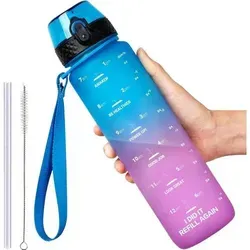 Trinkflasche Auslaufsicher BPA-frei 1l Sport Fahrrad Blau Lila - Die Auslaufsichere BPA-freie Trinkflasche (1l) in Blau Lila ist der ideale Begleiter für Sport und Freizeit. Mit einem innovativen Flip-Top-Strohdeckel und Zeitmarkierungen motiviert sie dich, ausreichend zu trinken und deine Ziele zu erreichen.