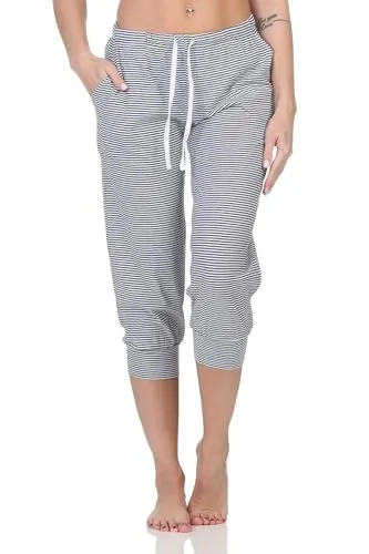 Normann Damen Schlafanzug Pyjama Capri-Hose 3/4-lang - Mix & Match - perfekt zu kombinieren, Farbe:Streifen_Marine, Größe:44-46