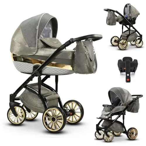 Kinderwagen-Set 5 in 1 Vip Lux inkl. Sportsitz, Autositz und Iso Base - 13 Teile - in 18 Farben