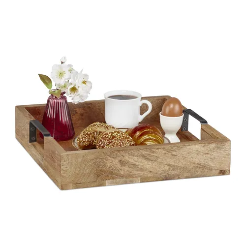 Holz Serviertablett quadratisch mit Griffen - Tablett aus Holz, quadratisch mit praktischen Griffen für einfachen Transport – ideal für Küche und Dekoration.
