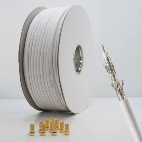SAT-Kabel HDTV Antennenkabel Koaxialkabel Koax 120dB (4-fach geschirmt) Länge 100m inkl. 10x F-Stecker
