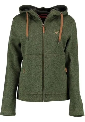 TOM COLLINS Damen Fleecejacke Freizeitjacke Zipper hochgeschlossen mit Kapuze Adisur, Größe:46, Farbe:trachtengrün