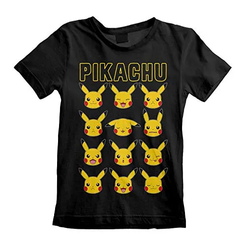 Pokémon Kids - Pikachu Gesichter Unisex T-Shirt schwarz 152/164