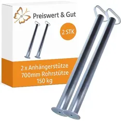 Anhängerstütze 700 mm – Abstellstütze für PKW Anhänger, 150 kg Tragkraft, Stahl verzinkt, Ø 48 mm, stabil und rostfrei 2 x