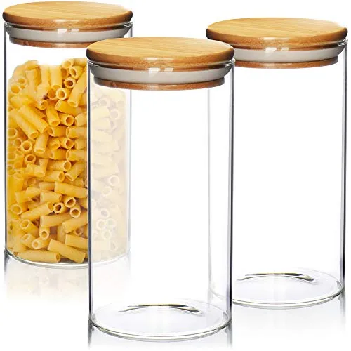 com-four® 3x Vorratsdosen mit Bambus-Deckel - Vorratsdosen aus luftdichtem Borosilikatglas, ideal für nachhaltige Lebensmittelaufbewahrung und Frischeerhalt. Perfekt für Mehl, Nüsse und mehr!