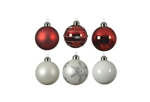 MARELIDA Weihnachtsbaumkugel Christbaumkugel Weihnachtskugel Glas D: 8cm rot weiß 6er Set (6 St)