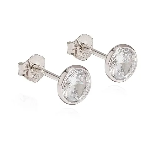 NKlaus Paar 925er Silber Ohrstecker Ohrringe Ohrhänger Cubic Zirkonia Weiß 6,5mm 5008