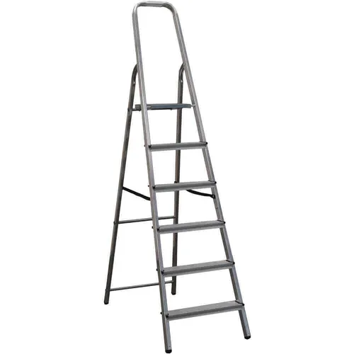 Alpfa 800188 Aluminium Stufen-Stehleiter - Leiter mit 6 Stufen, max. Arbeitshöhe 3.02m, aus hochwertigem polierten Aluminium, ideal für Heim- und Handwerksprojekte.