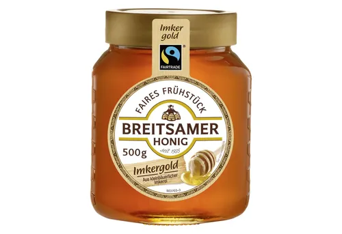 Breitsamer Fairtrade Waldhonig Imkergold - Feinster Fairtrade Waldhonig, ideal zum Süßen von Tees oder als Brotaufstrich, mit unverwechselbarem Geschmack und Herkunftsqualität.