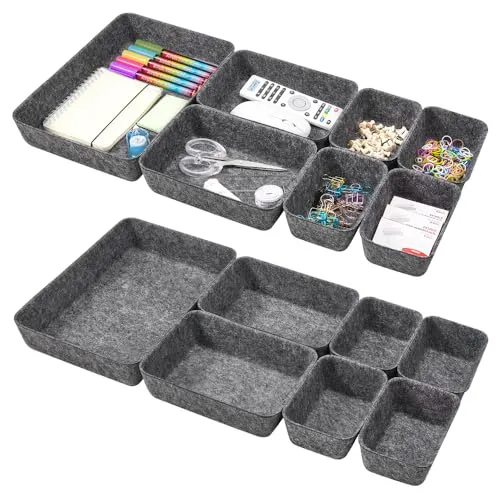 Eurhomewit Schubladen Organizer Filz, 14 Stück Schubladeneinsatz Büro Schubladen Ordnungssystem, Schminktisch Organizer für Schublade, Büro & Home Aufbewahrungsbox Organiser, Dunkelgrau