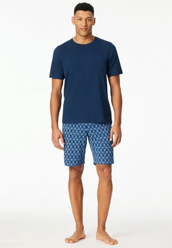 Schiesser Herren Schlafanzug kurz Rundhals-Nightwear Set - Schlafanzüge für Herren, bequemes Pyjamaset mit gemusterten Shorts und weicher Single-Jersey-Qualität für optimalen Schlafkomfort.