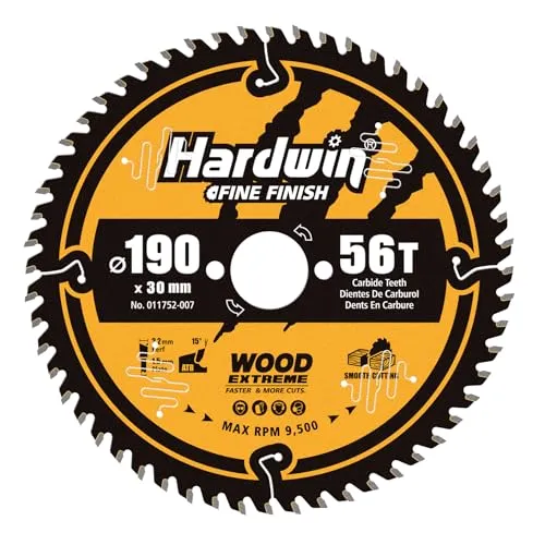 Hardwin Kreissägeblatt 190x30 mm Holz-56Z ATB – Hartmetall-Zähne, präzise Schnitte in Massivholz & Platten, kompatibel mit Metabo, Makita, DeWalt Tisch- und Handkreissägen