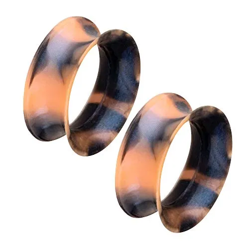 Piercingfaktor Flesh Tunnel Ohr Plug Piercing Creole Ohrring Ohrpiercing Tribal extra flexibel Weich Paar zweifarbig Schimmer Set Lachs Schwarz 8mm