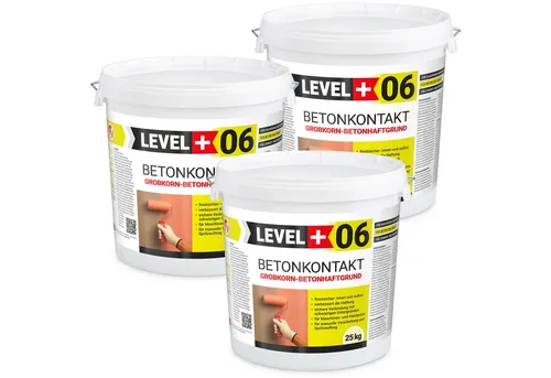 Level+ Betonkontakt Tiefgrund L+06 - 75kg - Hochwertige Grundierung für glatte Betonflächen und nicht saugfähige Untergründe. Die rosa Pigmentierung sorgt für präzises Auftragen und hohe Haftung. Ideal für Innen- und Außenanwendungen.