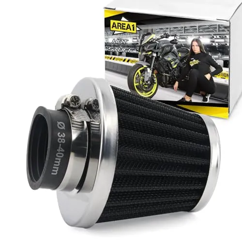 Area1 universal Motorrad Motorroller (Tuning) Luftfilter, Anschlussweite 37/38/39/40mm, Doppelschicht Stahl, ATV Quad Roller, Sportluftfilter offen