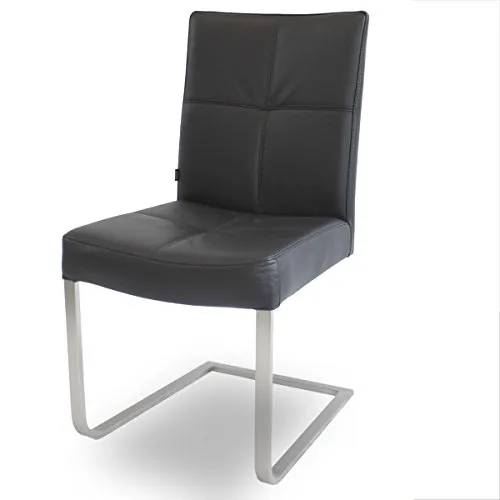Freischwinger Lederstuhl Libero - Eleganter Edelstahlstuhl in Schwarz - Esszimmerstuhl aus hochwertigem Rindsleder mit gebürstetem Edelstahlgestell, bietet langlebigen Komfort und stilvolles Design für Ihr Esszimmer.