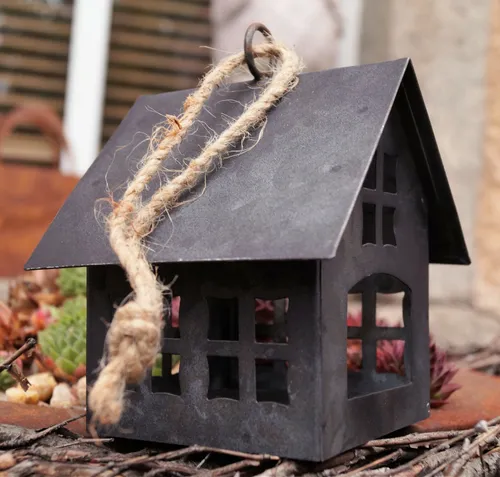 Metall Mini Windlichthaus Anthrazit 14 x 10 cm Garten Dekoration