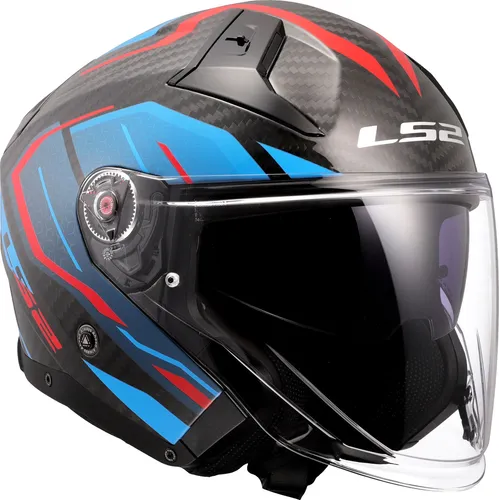 LS2 OF603 Infinity II Carbon Urus Integralhelm - Schwarz/Blau/Rot - M - Motorradhelm mit ultraleichter Carbonfaser-Schale für maximalen Schutz und Belüftung. Integrierte Sonnenblende und kratzfestes Visier für besten Fahrkomfort.