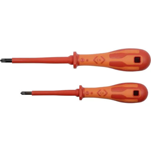 C.K VDE Schraubendreher-Set 2teilig Kreuzschlitz Pozidriv - Schraubendreher-Set mit 2 VDE-zertifizierten Kreuzschlitz Pozidriv Schraubendrehern, ideal für sicheres Arbeiten an elektrischen Installationen.