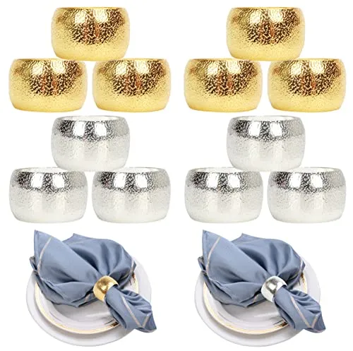 HuaLiSiJi Serviettenringe Gold 12 Stück Universal Serviettenrin, für Weihnachten Thanksgiving Hochzeitsfeier Familienessen (12, Gold+Silber)