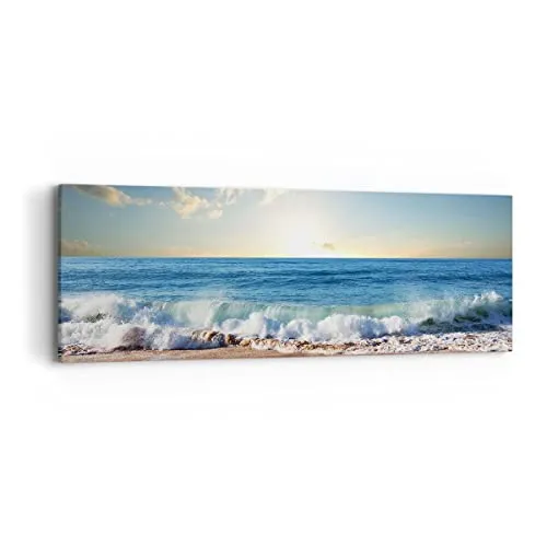 Panorama Bilder auf Leinwand Meer Ufer Wasser Leinwandbild mit Rahmen 90x30cm Wandbilder Dekoration Wohnzimmer Schlafzimmer Küche Klein Wanddeko Bild Wand Kunstdruck Art Wall Decor Canvas AB90x30-3551