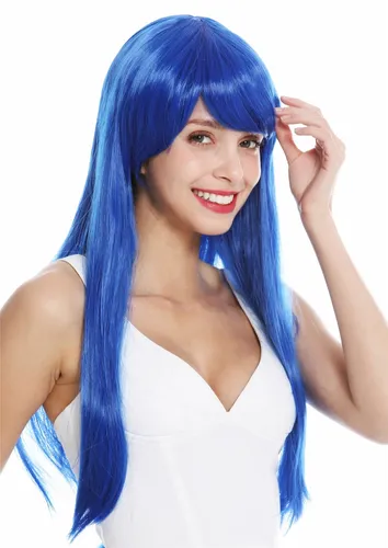 Damenperücke Perücke Damen Cosplay lang glatt Pony gescheitelt Blau YZF-41062