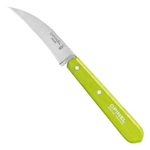 Opinel Erwachsene Kochmesser Gemüsemesser No. 114, rostfreier Sandvik-Stahl, gebogen, hellgrüner Buchenholzgriff, Mehrfarbig, One Size, 254392