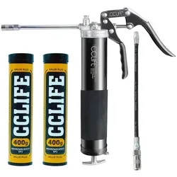 CCLIFE Einhand Fettpresse 6000 PSI – Professionelle Schmierlösung mit Flexschlauch - Die CCLIFE Einhand Fettpresse mit 6000 PSI bietet ergonomischen Komfort und vielseitige Einsatzmöglichkeiten. Ideal für KFZ-Werkstätten und Industrie, inklusive 2x 400g Mehrzweckfett und Zubehör.