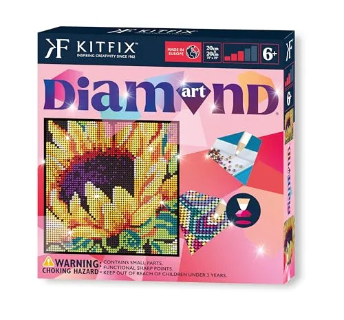 Kitfix - Diamond Art - Sonnenblume - Diamond Painting für Kinder ab 6-20 x 20 cm - für Mädchen, Jungen und Erwachsene - 2024