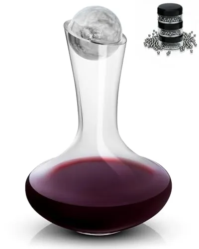 Gusto Nostro Kristall Weindekanter mit Marmorstöpsel – Mundgeblasene, bleifreie Glaskaraffe für Rotwein – 750 ml Dekanter mit Natursteinverschluss – Elegantes, schräges Design
