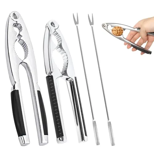 DELAESI Nussknacker Walnüsse Haselnussknacker 4er Set Nußknacker mit Gabel Multifunktional Walnussknacker Nutcracker für Pecan Walnut Mandeln Haselnüsse Pistazien