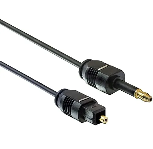 PremiumCord Optisches Audiokabel Mini Toslink 3,5mm auf Toslink 2m, Stecker auf Stecker, Digitalkabel für Stereoanlage HiFi Sounbar TV, HQ Audio, Vergoldet, Farbe Schwarz 2 m
