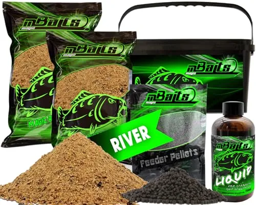 Angel-Berger Magic Baits Futterset mit Eimer Angelfutter Groundbait Liquid Pellets (River)
