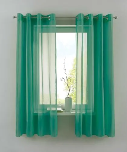 YASMIN 2er Set Ösengardinen HxB 145x140 cm Petrol Transparent »Basel« Gardine Bleiband Store Vorhang, 20332TR2
