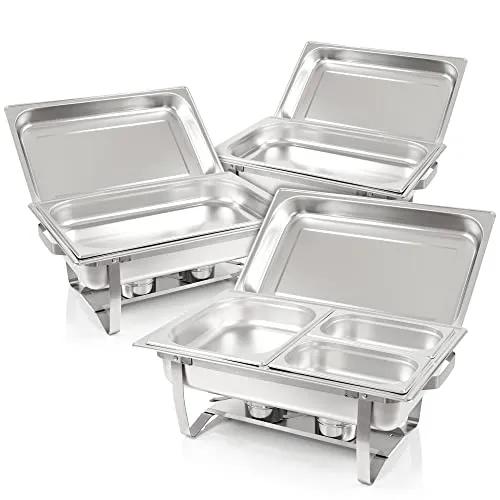 Mahlzeit Chafing Dish Profi Set Montpellier - Stövchen mit 3x Edelstahl Warmhaltebehältern, perfekt für Catering, Buffets und Partys – inklusive 21 Teilen für eine vielseitige Speisenpräsentation.