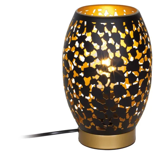 Narri Tischleuchte Metall schwarz-gold 23cm Höhe E27 - Moderne Tischlampe aus Metall mit großen Stanzungen, ideal für stimmungsvolle Beleuchtung in Wohnräumen.