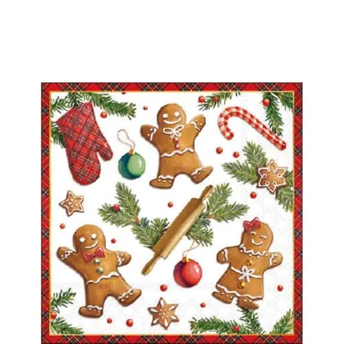 Ambiente Servietten Cocktail Kaffee Papierservietten 25 x 25 cm / 20 Stck. Lebkuchen Zweige Weihnachtsmotiv für Tischdekoration Basteln und Decoupage