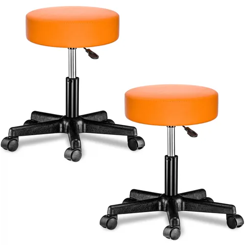 Rollhocker mit Rollen Kunstleder 2er-Set Orange - 360° drehbar - Bürostühle: Ergonomischer Rollhocker mit extra dicker Polsterung für höchsten Sitzkomfort und stufenloser Höhenverstellung von 46 bis 60 cm, ideal für flexibles Arbeiten.