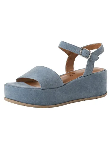 Tamaris Sandalette aus Leder mit Plateausohle in Hellblau, Größe 40 - Wanderschuhe: Stilvolle Sandalette aus Echtleder mit 6 cm hoher, komfortabler Plateausohle für ein leichtes Tragegefühl und sicheren Halt.