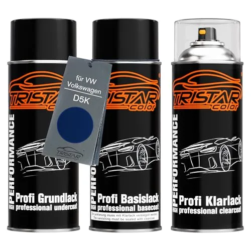 TRISTARcolor Autolack Spraydosen Set für VW/Volkswagen D5K Lapiz Blue Metallic Grundlack Basislack Klarlack Sprühdose 400ml