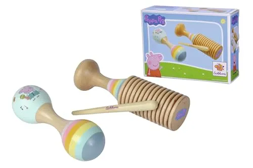 Eichhorn - Peppa Pig doppel Maraca und Ratsche, Kinder musikalisch aktiv Werden Lassen, 3-TLG., aus Schimaholz, ab 1 Jahr