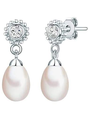 Valero Pearls Damen Ohrstecker aus 925 Sterling Silber - Ohrringe für Damen mit glamourösen Potato Süßwasser-Zuchtperlen und funkelndem Zirkonia, ideal für jedes Outfit und perfekt als Geschenk in einer hübschen Verpackung.