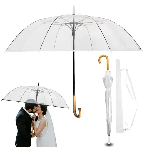 LOGAN & BARNES Durchsichtiger Regenschirm Hochzeit - Eleganter XXL Hochzeitsbegleiter mit Echtholzgriff - Stockschirme für Hochzeiten, ideal für traumhafte Fotos und Spaß-Shootings. Der elegante Echtholzgriff und die stabile Konstruktion sorgen für höchste Qualität und Stil.