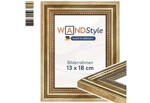 WANDStyle Einzelrahmen H450, Goldener Bilderrahmen 13x18 Holz, Vintage Bilderrahmen Gold 13x18 cm