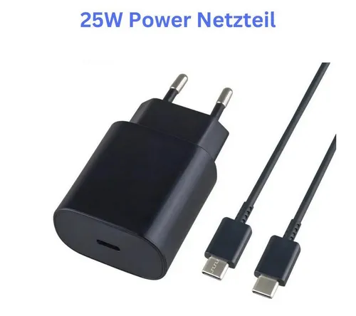 Alpha Electronics Schnellladegerät USB C passt für Samsung Galaxy S23 S22 S21 S20 Ultra USB-Ladegerät (3000 mA, Spar Set, 1x Adapter USB-C 25 Watt +1x Ladekabel USB-C auf USB-C, 60W)