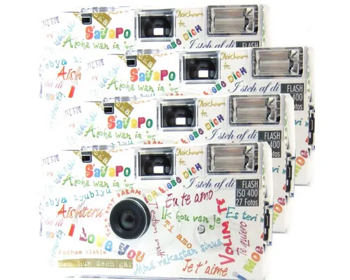 4X 1A PHOTO PORST Einwegkamera Edition I Mog Di - 4er Pack mit Blitz - Analoge Einwegkameras für Hochzeiten, Partys und Festivals, einfach zu bedienen und inklusive Batterien sowie Qualitätsfilm für 108 Aufnahmen.