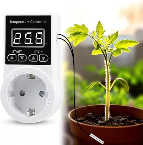 Thermostat Steckdose mit Fühler, Temperaturregler Steckdose Heizung Digital Temperaturregler, Thermostat Schaltermit LCD Bildschirm für Kühlschrank, Treibhaussaatkeimung, Gewächshaus, Aquarium