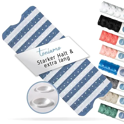 Toniamo Badewannenmatte rutschfest 100 x 40 cm Antirutschmatte, Marina | Extra lange Badematte mit Saugnäpfen ohne BPA, rutschfest, antibakteriell, maschinenfest für sicheren Halt in der Badewanne